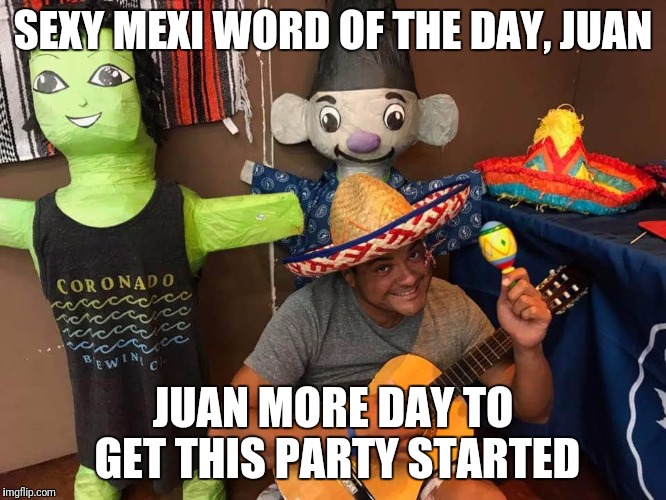 SEXY MEXI WORD OF THE DAY, JUAN; JUAN MORE DAY TO GET THIS PARTY STARTED | image tagged in mexican word of the day | made w/ Imgflip meme maker