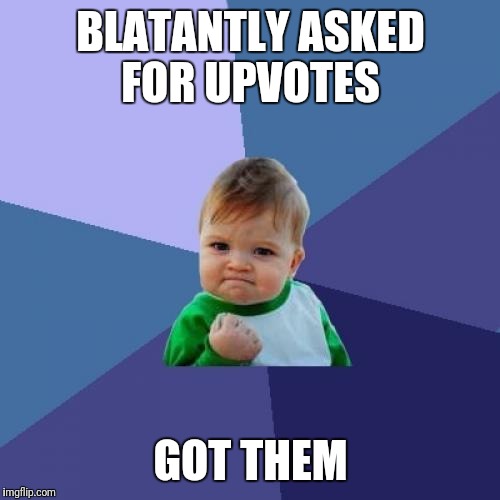 Success Kid Meme | BLATANTLY ASKED FOR UPVOTES GOT THEM | image tagged in memes,success kid | made w/ Imgflip meme maker