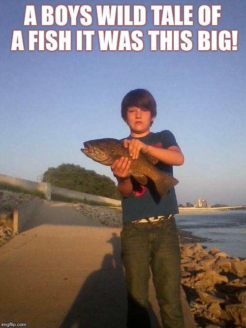 A BOYS WILD TALE OF A FISH
IT WAS THIS BIG! | image tagged in susanne pieper | made w/ Imgflip meme maker