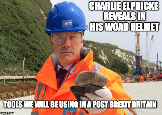 Post Brexit Britain | CHARLIE ELPHICKE REVEALS IN HIS WOAD HELMET; TOOLS WE WILL BE USING IN A POST BREXIT BRITAIN | image tagged in charlie elphicke mp,woad,brexit | made w/ Imgflip meme maker