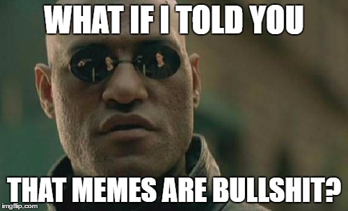 Matrix Morpheus Meme | WHAT IF I TOLD YOU; THAT MEMES ARE BULLSHIT? | image tagged in memes,matrix morpheus | made w/ Imgflip meme maker