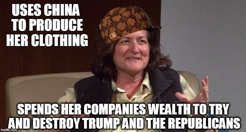 Marciano | USES CHINA TO PRODUCE HER CLOTHING; SPENDS HER COMPANIES WEALTH TO TRY AND DESTROY TRUMP AND THE REPUBLICANS | image tagged in marciano,scumbag | made w/ Imgflip meme maker