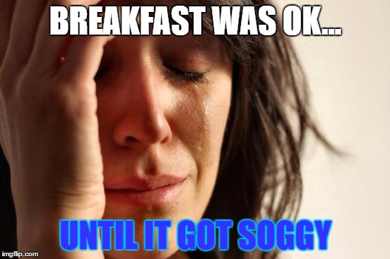 First World Problems Meme | BREAKFAST WAS OK... UNTIL IT GOT SOGGY | image tagged in memes,first world problems | made w/ Imgflip meme maker