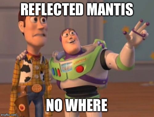X, X Everywhere Meme | REFLECTED MANTIS NO WHERE | image tagged in memes,x x everywhere | made w/ Imgflip meme maker