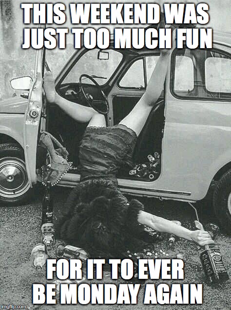 Drunk Girl  | THIS WEEKEND WAS JUST TOO MUCH FUN; FOR IT TO EVER BE MONDAY AGAIN | image tagged in drunk girl | made w/ Imgflip meme maker
