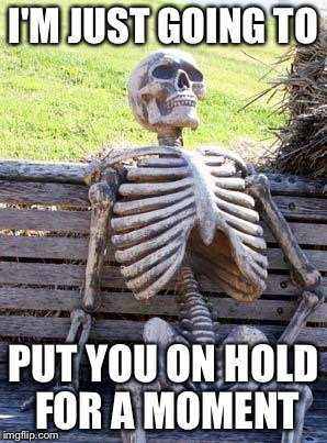 Waiting Skeleton Meme | I'M JUST GOING TO; PUT YOU ON HOLD FOR A MOMENT | image tagged in memes,waiting skeleton | made w/ Imgflip meme maker