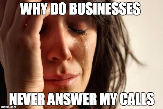 First World Problems Meme | WHY DO BUSINESSES; NEVER ANSWER MY CALLS | image tagged in memes,first world problems | made w/ Imgflip meme maker