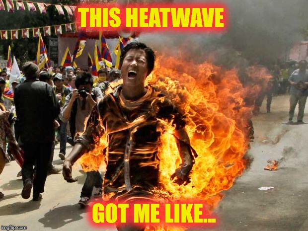 And it's only the first day of summer! |  THIS HEATWAVE; GOT ME LIKE... | image tagged in on fire,heatwave,summer,hot | made w/ Imgflip meme maker