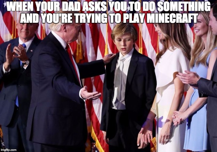 Barron Trump | WHEN YOUR DAD ASKS YOU TO DO SOMETHING; AND YOU'RE TRYING TO PLAY MINECRAFT | image tagged in barron trump | made w/ Imgflip meme maker
