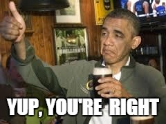 Go Home Obama, You're Drunk | YUP, YOU'RE  RIGHT | image tagged in go home obama you're drunk | made w/ Imgflip meme maker