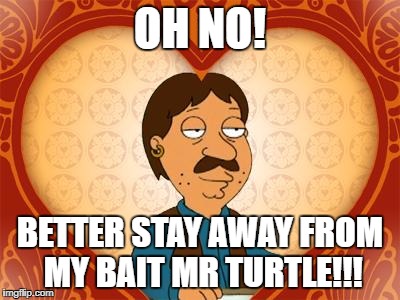 family guy bruce | OH NO! BETTER STAY AWAY FROM MY BAIT MR TURTLE!!! | image tagged in family guy bruce | made w/ Imgflip meme maker
