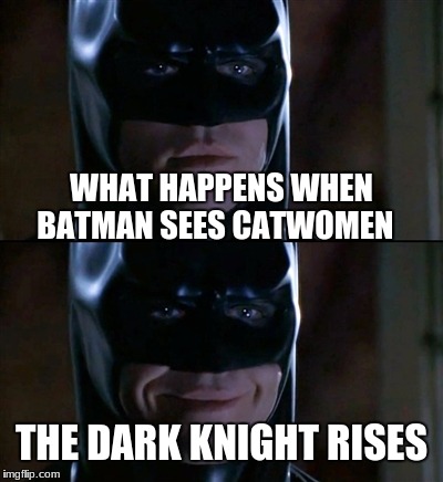 Batman Smiles Meme | WHAT HAPPENS WHEN BATMAN SEES CATWOMEN; THE DARK KNIGHT RISES | image tagged in memes,batman smiles | made w/ Imgflip meme maker