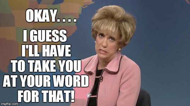 OKAY. . . . I GUESS I'LL HAVE TO TAKE YOU AT YOUR WORD FOR THAT! | made w/ Imgflip meme maker