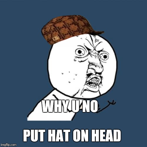 Y U No Meme | WHY U NO; PUT HAT ON HEAD | image tagged in memes,y u no,scumbag | made w/ Imgflip meme maker