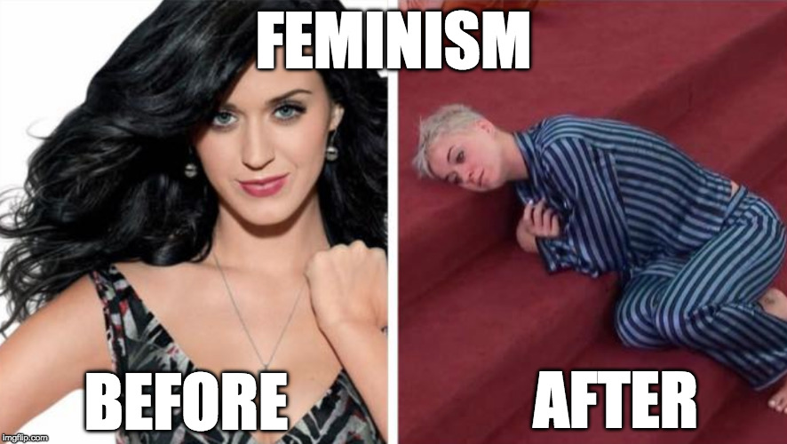 Snowflake much? | FEMINISM; BEFORE; AFTER | image tagged in snowflake,katy perry,feminism,triggered,college liberal | made w/ Imgflip meme maker