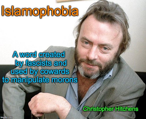 Christopher Hitchens | Islamophobia; A word created 
by fascists and used by cowards to manipulate morons; Christopher Hitchens | image tagged in christopher hitchens | made w/ Imgflip meme maker