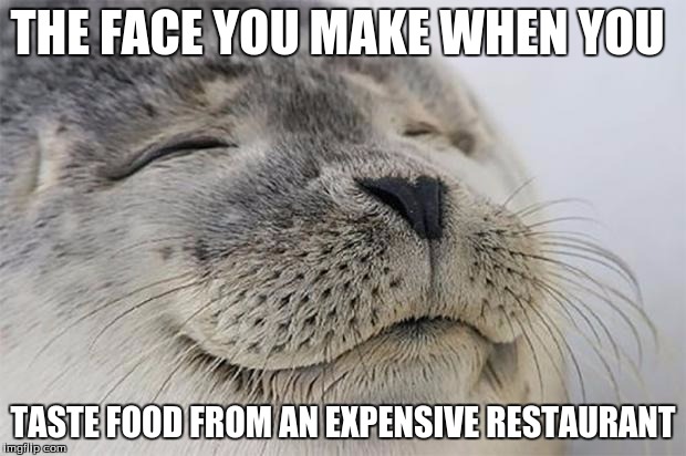 Satisfied Seal Meme | THE FACE YOU MAKE WHEN YOU; TASTE FOOD FROM AN EXPENSIVE RESTAURANT | image tagged in memes,satisfied seal | made w/ Imgflip meme maker