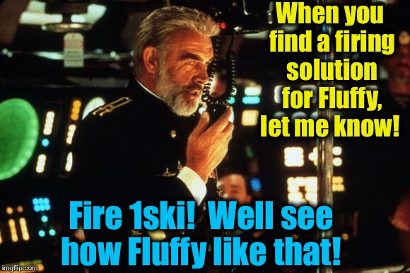 When you find a firing solution for Fluffy, let me know! Fire 1ski!  Well see how Fluffy like that! | made w/ Imgflip meme maker