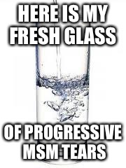 water | HERE IS MY FRESH GLASS; OF PROGRESSIVE MSM TEARS | image tagged in water | made w/ Imgflip meme maker