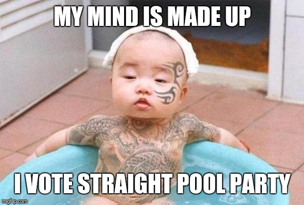Are You Sure ? | MY MIND IS MADE UP; I VOTE STRAIGHT POOL PARTY | image tagged in memes child thugs | made w/ Imgflip meme maker