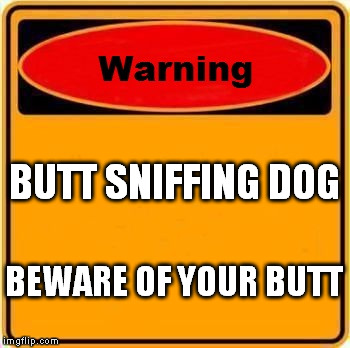 Warning Sign Meme | BUTT SNIFFING DOG; BEWARE OF YOUR BUTT | image tagged in memes,warning sign | made w/ Imgflip meme maker