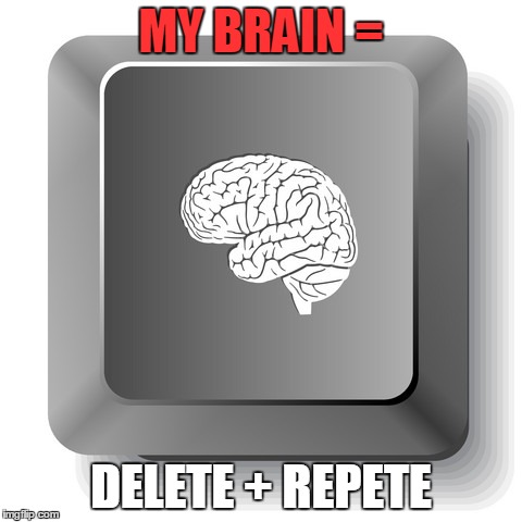 Brain meltdown | MY BRAIN =; DELETE + REPETE | image tagged in brain,computer,meltdown | made w/ Imgflip meme maker