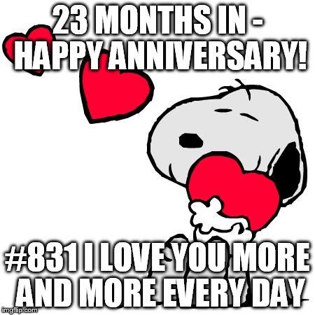 Happy Anniversary Snoopy | 23 MONTHS IN - HAPPY ANNIVERSARY! #831
I LOVE YOU MORE AND MORE EVERY DAY | image tagged in happy anniversary snoopy | made w/ Imgflip meme maker