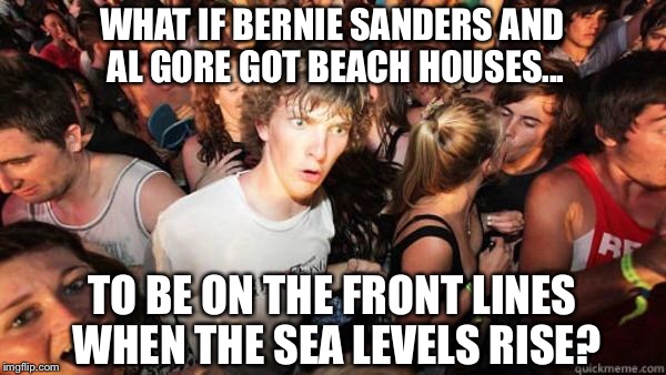 what if rave | WHAT IF BERNIE SANDERS AND AL GORE GOT BEACH HOUSES... TO BE ON THE FRONT LINES WHEN THE SEA LEVELS RISE? | image tagged in what if rave | made w/ Imgflip meme maker