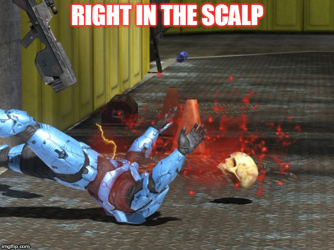 RIGHT IN THE SCALP | image tagged in halo | made w/ Imgflip meme maker