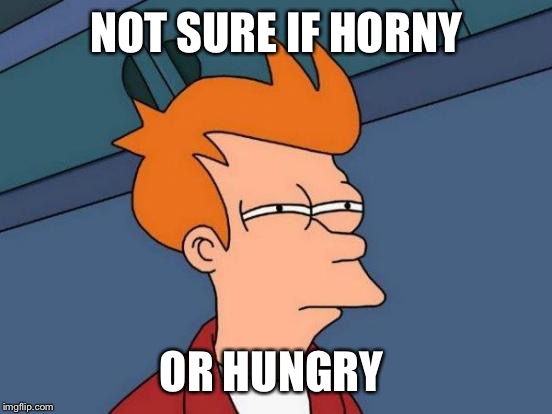 Futurama Fry | NOT SURE IF HORNY; OR HUNGRY | image tagged in memes,futurama fry | made w/ Imgflip meme maker