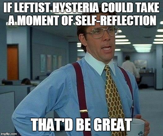 That Would Be Great | IF LEFTIST HYSTERIA COULD TAKE A MOMENT OF SELF-REFLECTION; THAT'D BE GREAT | image tagged in memes,that would be great | made w/ Imgflip meme maker