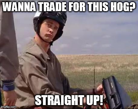 Dumb and Dumber | WANNA TRADE FOR THIS HOG? STRAIGHT UP! | image tagged in dumb and dumber | made w/ Imgflip meme maker