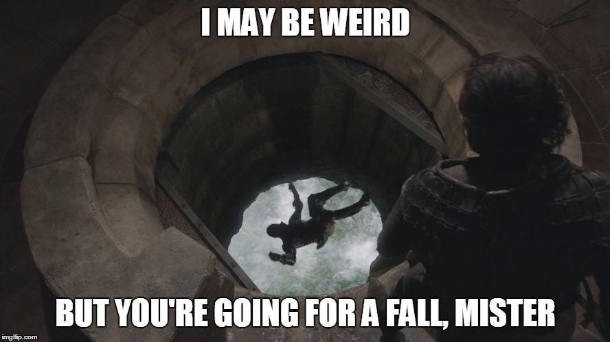moondoor | I MAY BE WEIRD; BUT YOU'RE GOING FOR A FALL, MISTER | image tagged in moondoor | made w/ Imgflip meme maker