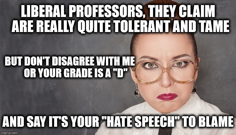 "Diversity" never means diversity of thought. Limerick Week June 19 - 25. (A MnMinPhx Event) | LIBERAL PROFESSORS, THEY CLAIM  ARE REALLY QUITE TOLERANT AND TAME; BUT DON'T DISAGREE WITH ME      OR YOUR GRADE IS A "D"; AND SAY IT'S YOUR "HATE SPEECH" TO BLAME | image tagged in limerick week,retarded liberal protesters,liberal logic,liberal hypocrisy | made w/ Imgflip meme maker