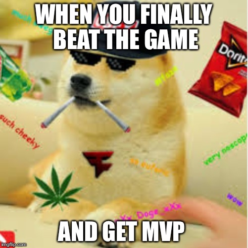 Mlg doge | WHEN YOU FINALLY BEAT THE GAME; AND GET MVP | image tagged in mlg doge | made w/ Imgflip meme maker