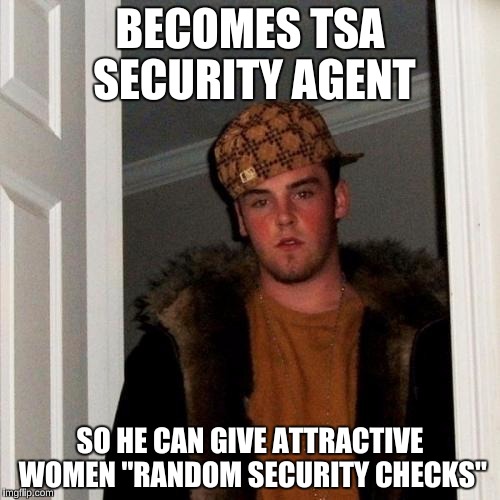 Scumbag Steve | BECOMES TSA SECURITY AGENT; SO HE CAN GIVE ATTRACTIVE WOMEN "RANDOM SECURITY CHECKS" | image tagged in memes,scumbag steve | made w/ Imgflip meme maker