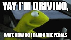 YAY I'M DRIVING, WAIT, HOW DO I REACH THE PEDALS | image tagged in kermit the frog,kermit,kermit meme,kermit memes | made w/ Imgflip meme maker