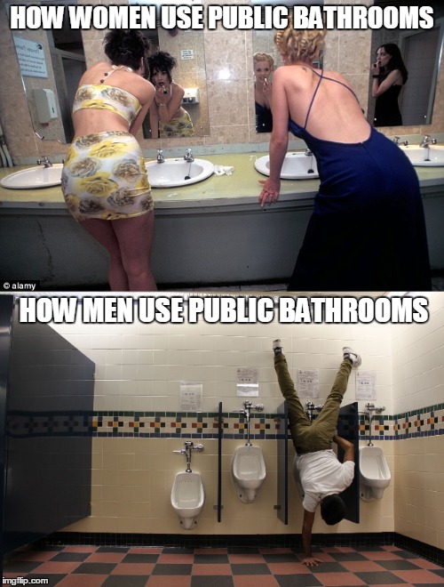 HOW WOMEN USE PUBLIC BATHROOMS; HOW MEN USE PUBLIC BATHROOMS | image tagged in women,men,lmao,memes,wtf,smh | made w/ Imgflip meme maker