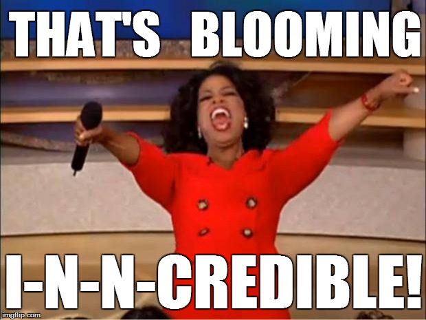 Oprah You Get A Meme | THAT'S   BLOOMING I-N-N-CREDIBLE! | image tagged in memes,oprah you get a | made w/ Imgflip meme maker