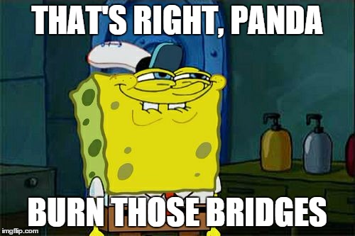 Don't You Squidward Meme | THAT'S RIGHT, PANDA BURN THOSE BRIDGES | image tagged in memes,dont you squidward | made w/ Imgflip meme maker