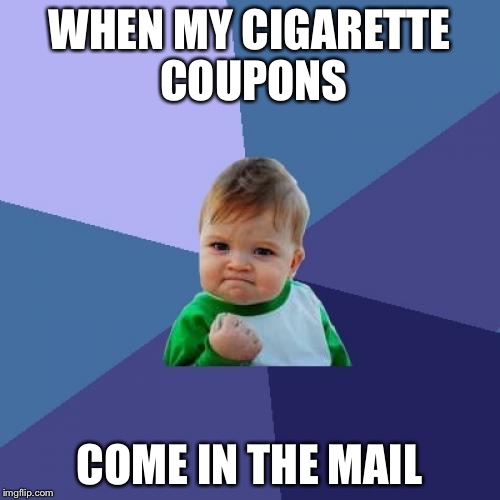 Success Kid | WHEN MY CIGARETTE COUPONS; COME IN THE MAIL | image tagged in memes,success kid,funny memes,best meme,funny,first world problems | made w/ Imgflip meme maker