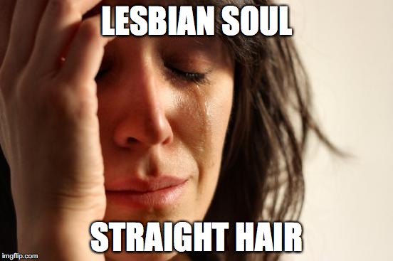 lesbian soul straight hair | LESBIAN SOUL; STRAIGHT HAIR | image tagged in memes,first world problems | made w/ Imgflip meme maker