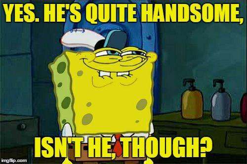 Don't You Squidward Meme | YES. HE'S QUITE HANDSOME, ISN'T HE, THOUGH? | image tagged in memes,dont you squidward | made w/ Imgflip meme maker