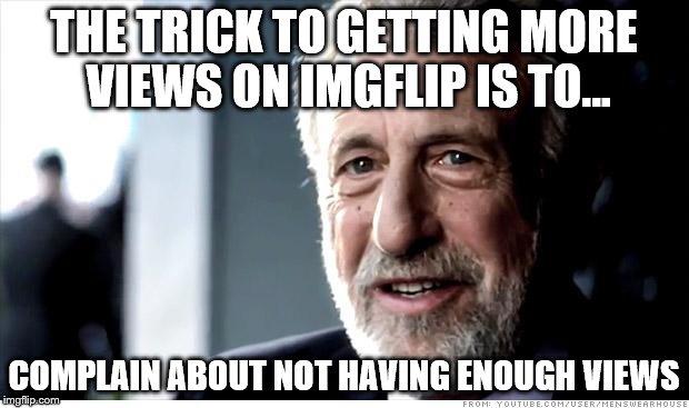 I Guarantee It | THE TRICK TO GETTING MORE VIEWS ON IMGFLIP IS TO... COMPLAIN ABOUT NOT HAVING ENOUGH VIEWS | image tagged in memes,i guarantee it | made w/ Imgflip meme maker