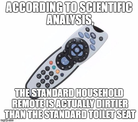 You'll never look at it the same way again... | ACCORDING TO SCIENTIFIC ANALYSIS, THE STANDARD HOUSEHOLD REMOTE IS ACTUALLY DIRTIER THAN THE STANDARD TOILET SEAT | image tagged in remote control | made w/ Imgflip meme maker