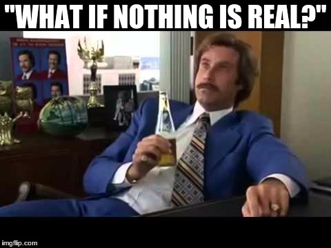 Well That Escalated Quickly | "WHAT IF NOTHING IS REAL?" | image tagged in memes,well that escalated quickly | made w/ Imgflip meme maker