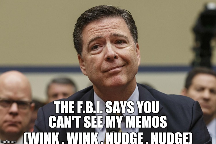 THE F.B.I. SAYS YOU CAN'T SEE MY MEMOS (WINK , WINK , NUDGE , NUDGE) | image tagged in phoney comey | made w/ Imgflip meme maker