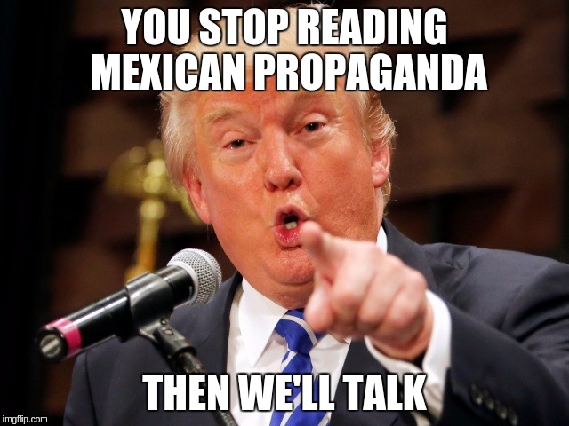 Reputation is Futile | YOU STOP READING MEXICAN PROPAGANDA; THEN WE'LL TALK | image tagged in trump you,memes,funny,reputation,propaganda | made w/ Imgflip meme maker