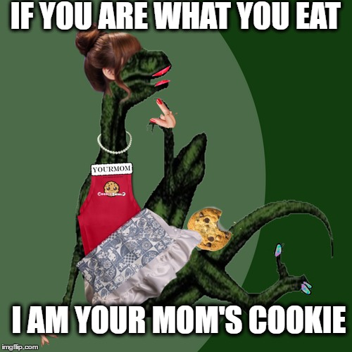 Philosyomama you know what I mean by cookie...  | IF YOU ARE WHAT YOU EAT; I AM YOUR MOM'S COOKIE | image tagged in philosoraptor,memes,funny,yo mama,cookie | made w/ Imgflip meme maker