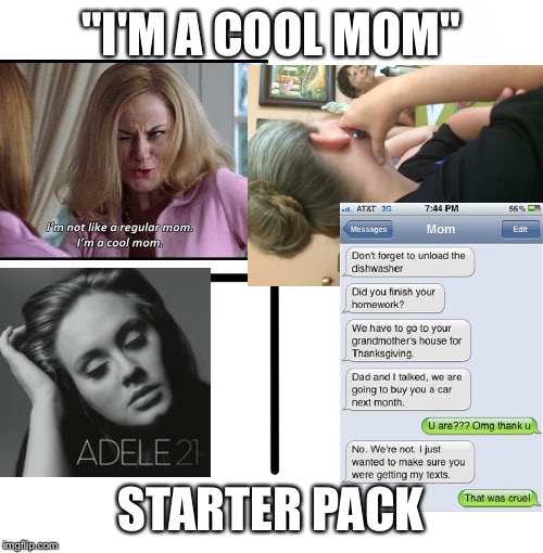 Blank Starter Pack | "I'M A COOL MOM"; STARTER PACK | image tagged in x starter pack | made w/ Imgflip meme maker